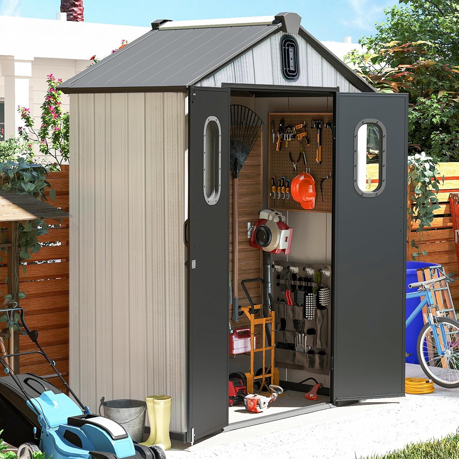 Gardening Tools In - 5x3 FT Resin Storage Shed All