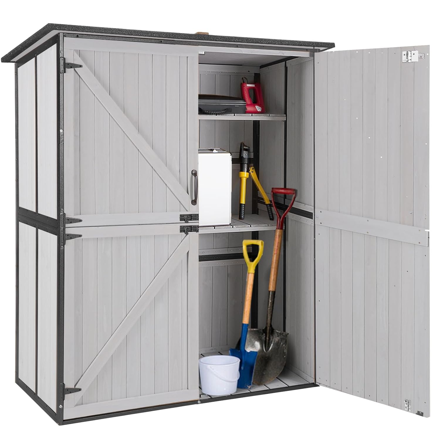 Gardening Tools In - Outdoor Cabinet Storage Shed with Metal