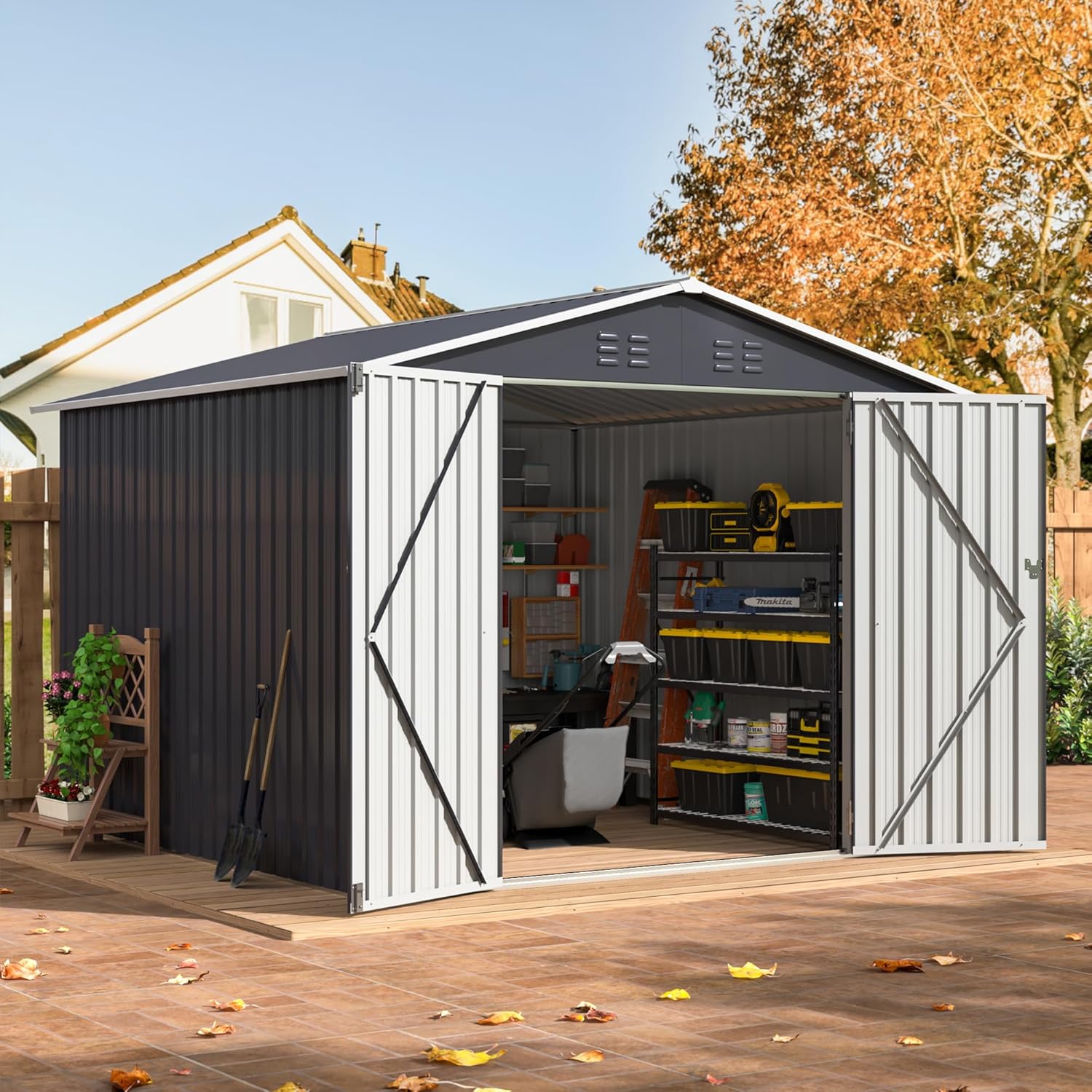 Gardening Tools In - 8x8 FT Outdoor Storage Shed, Utility